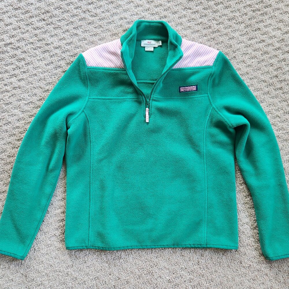 Vineyard Vines Soft Fleece Green Shep Shirt Jacket w/Pink Stripes Logo Small EUC